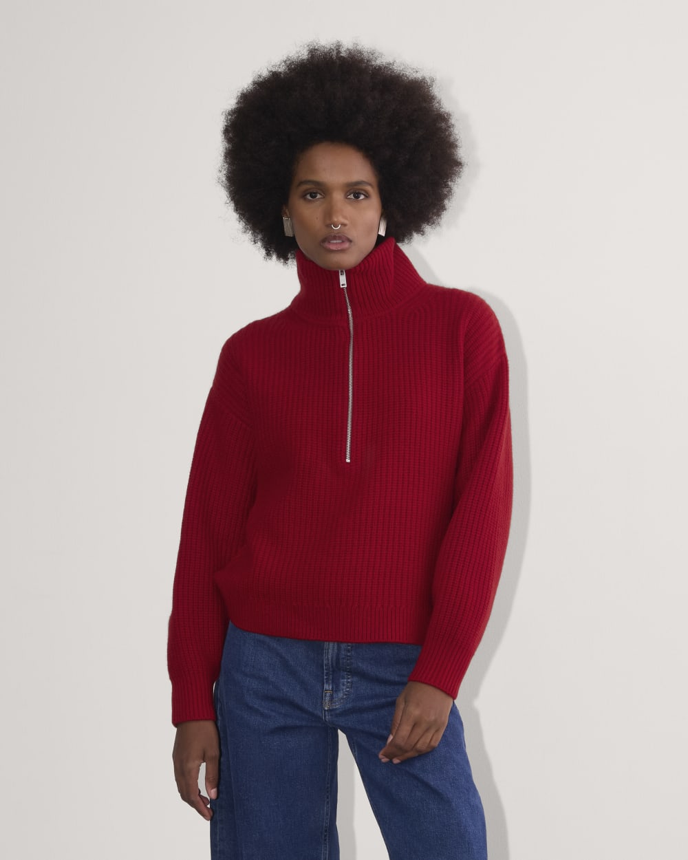 The Half-Zip Sweater in Luxe Merino | Berry Red