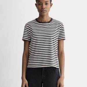 The Box-Cut Tee in Essential Cotton | Black / Bone | No Pocket
