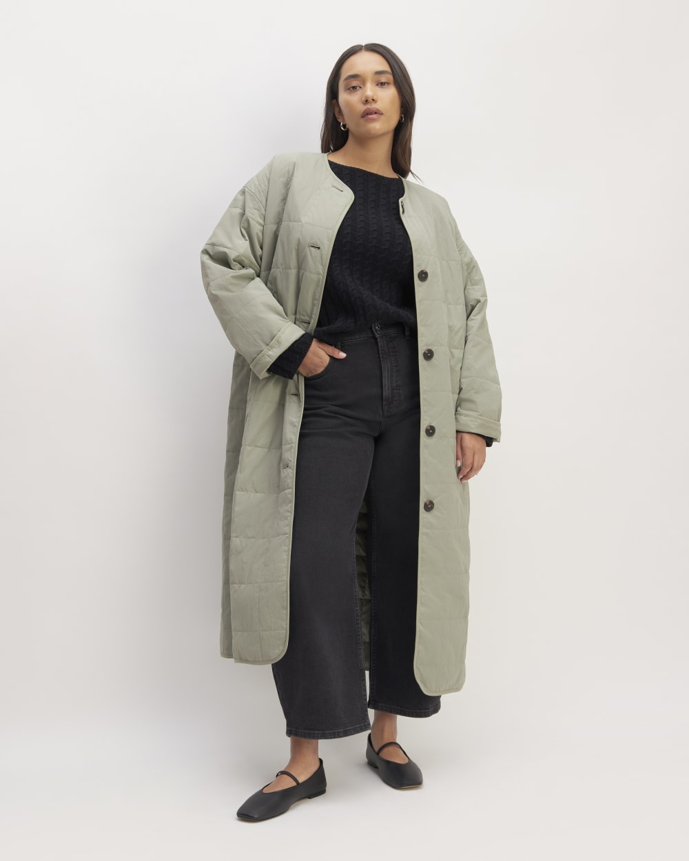 The ReNew Quilted Long Liner | Sage Green