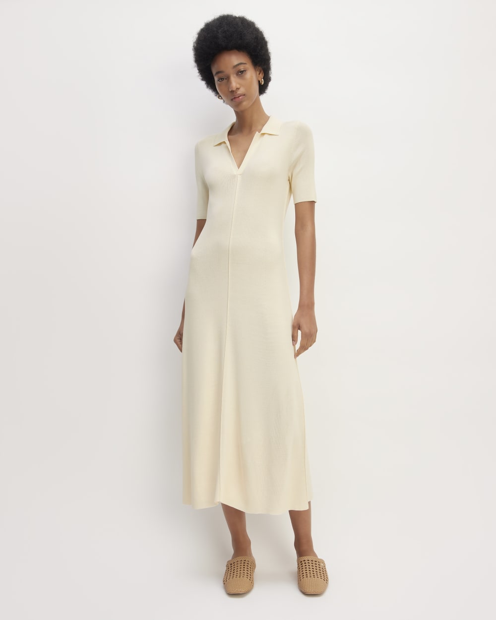 The Viscose Knit Polo Midi Dress | Beige