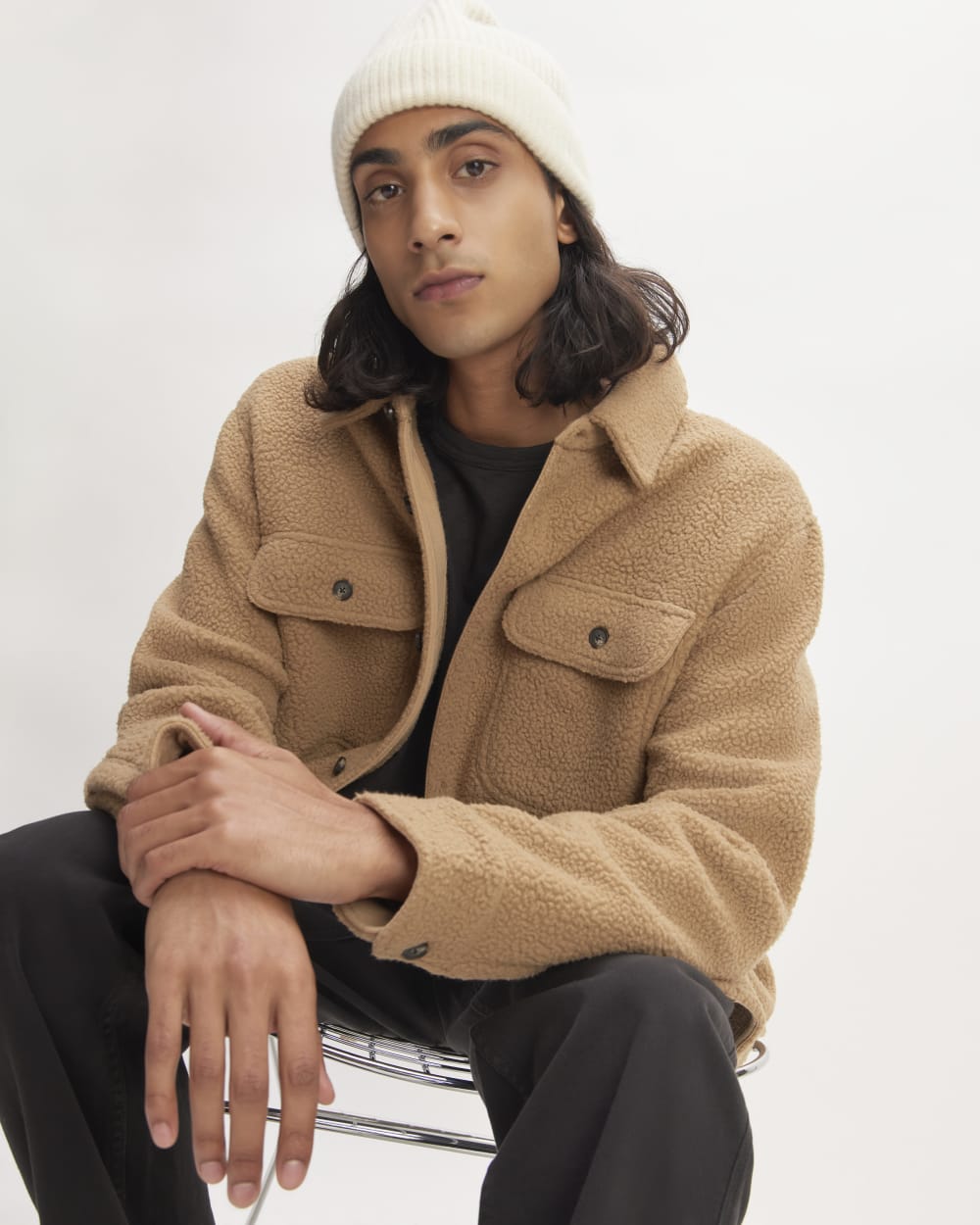 The Cashmere Fine Rib Beanie | Bone - Image 3