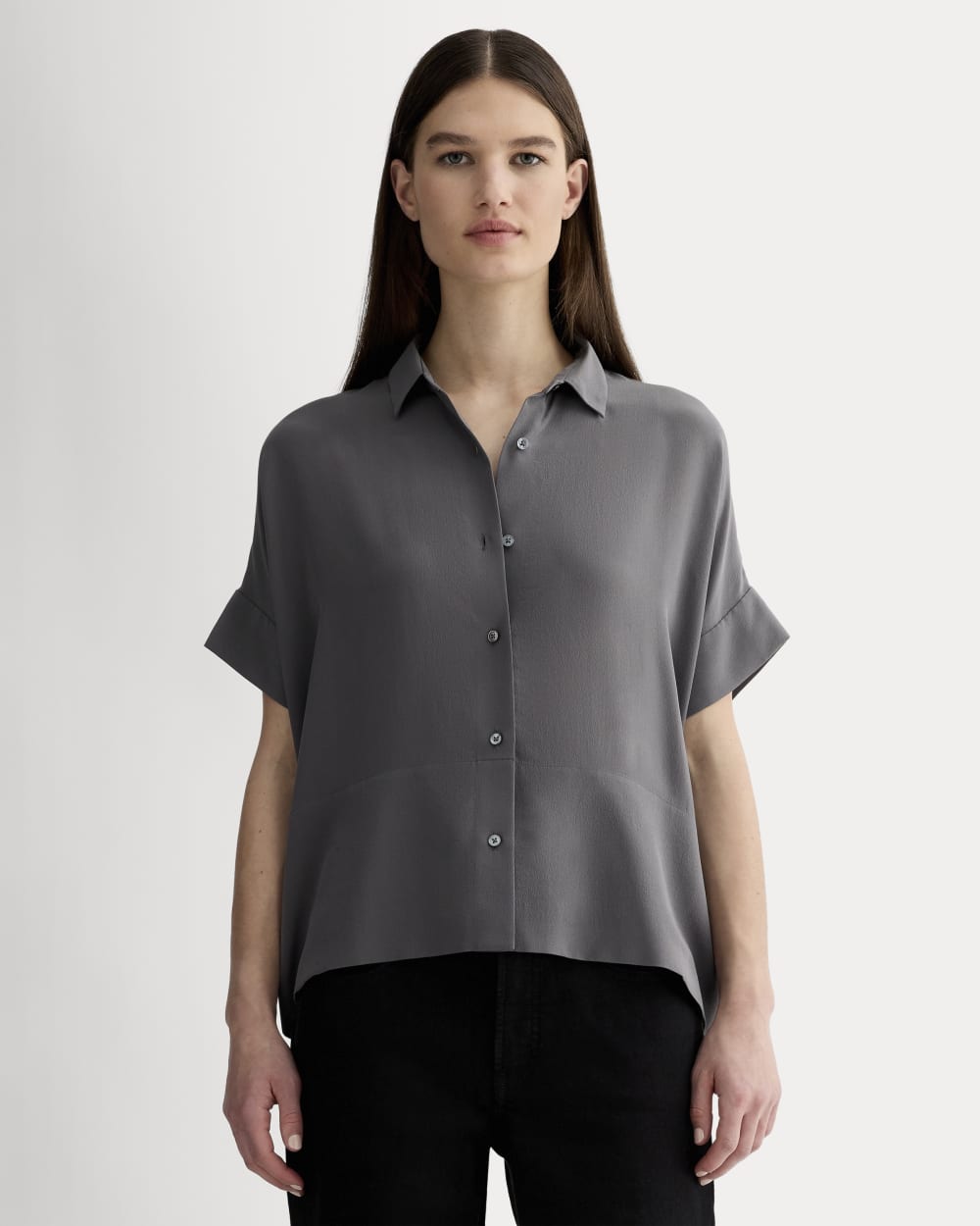 The Boxy Shirt in Washable Silk | Graphite