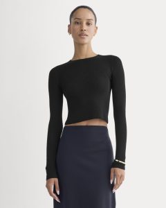 The Cropped Crew Top in Ultrafine Merino | Black