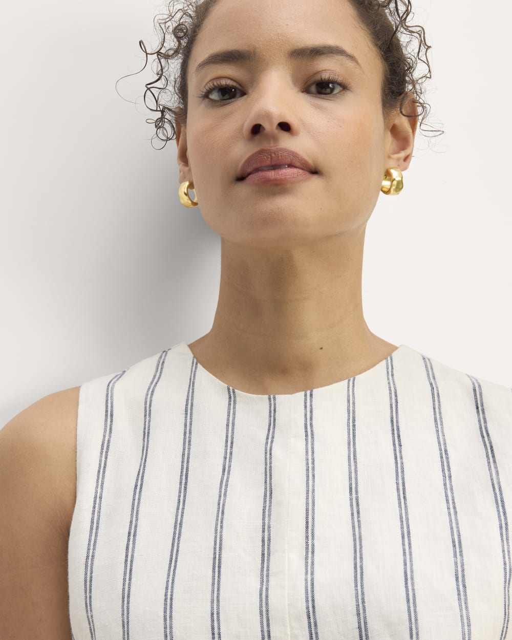 The Linen Belted Midi Dress | Bone / Navy - Image 4