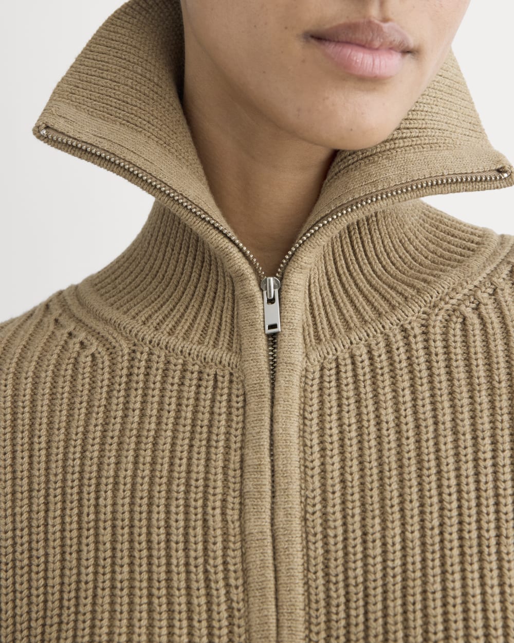 The Full-Zip Sweater in Everyday Cotton | Dark Heathered Camel - Image 4