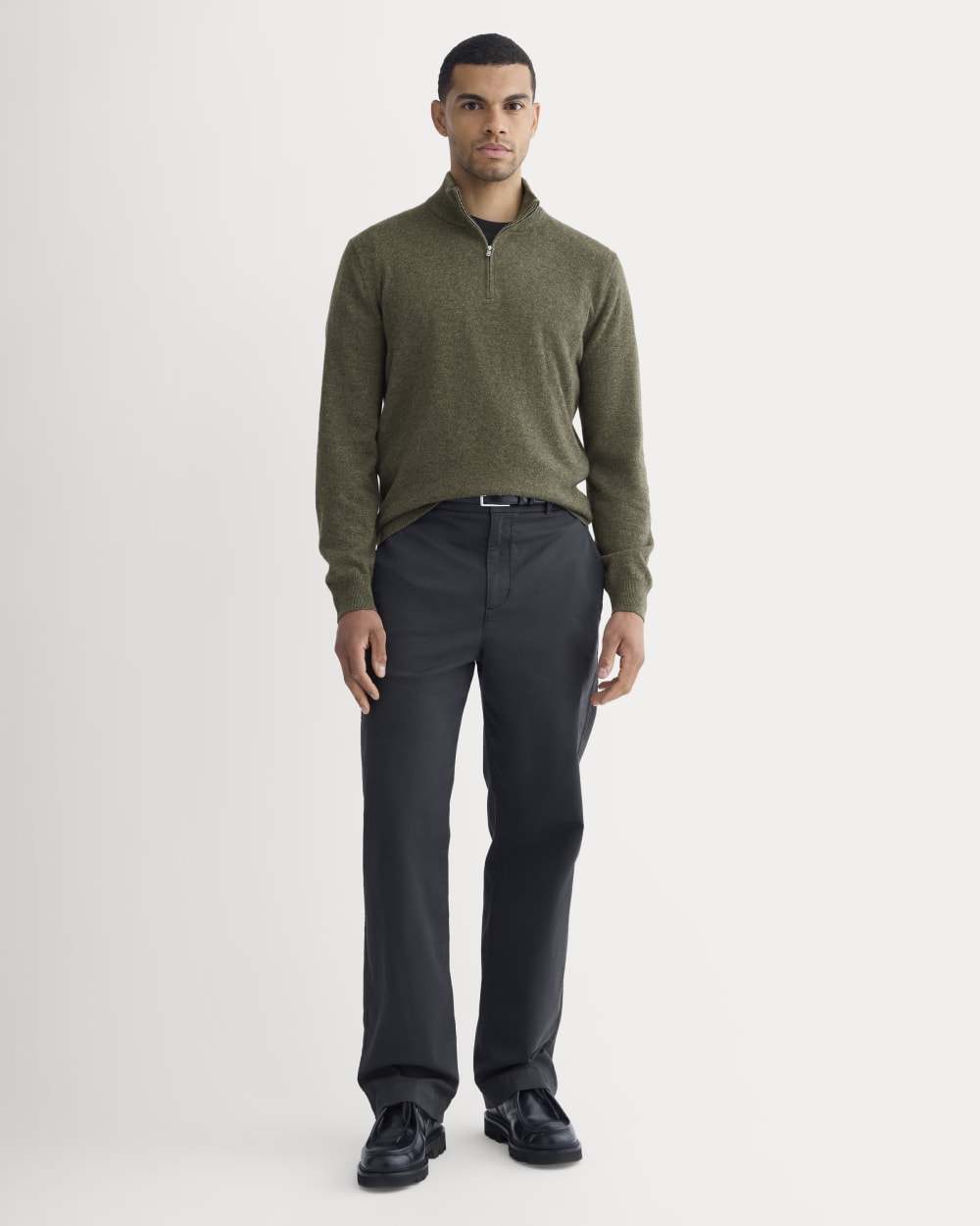 Cashmere Quarter Zip Sweater | Heathered Army Green - Image 3