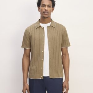 The No-Sweat Button-Down Polo | Dark Heathered Camel