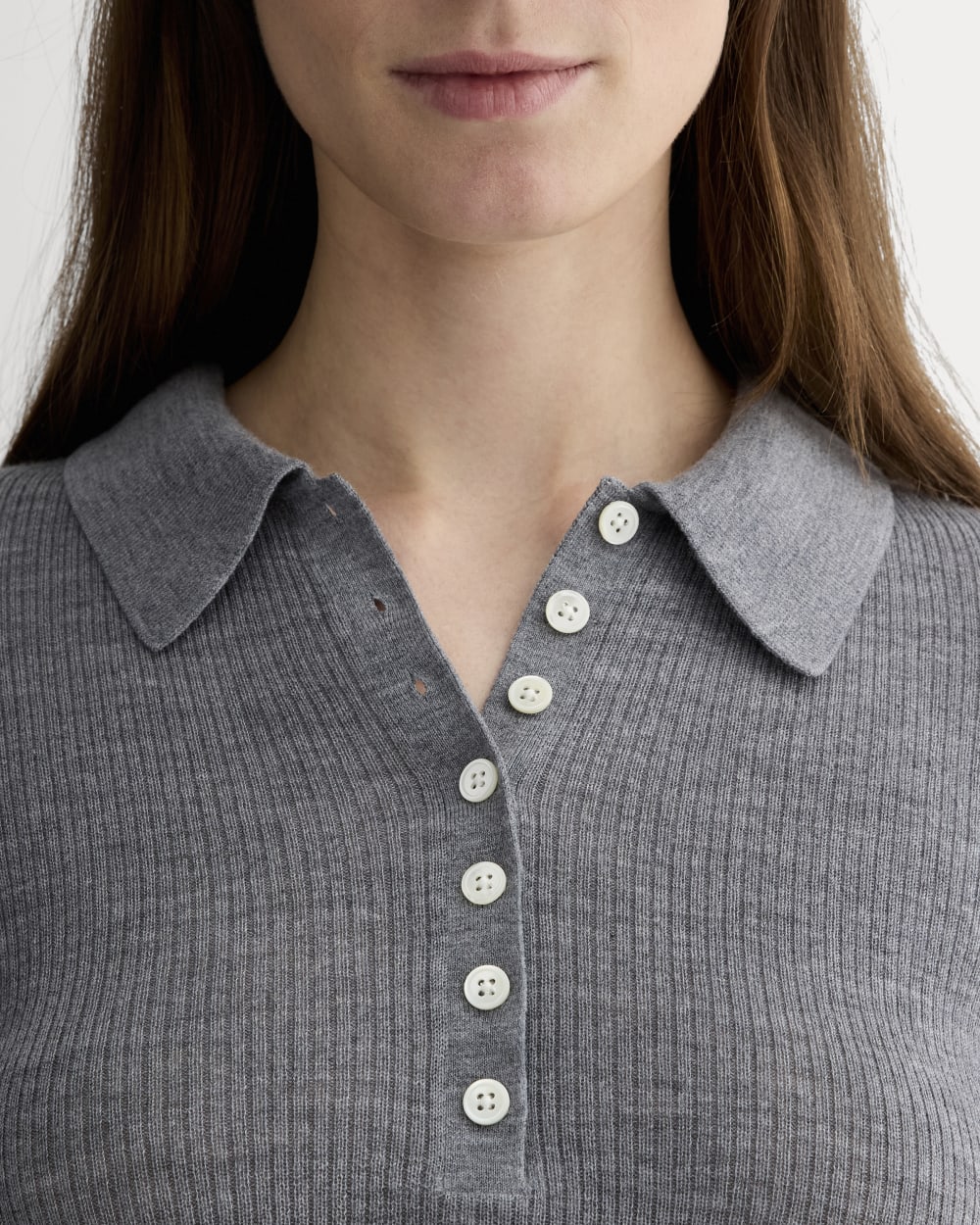 The Polo in Ultrasoft Merino | Heather Mid Grey - Image 4