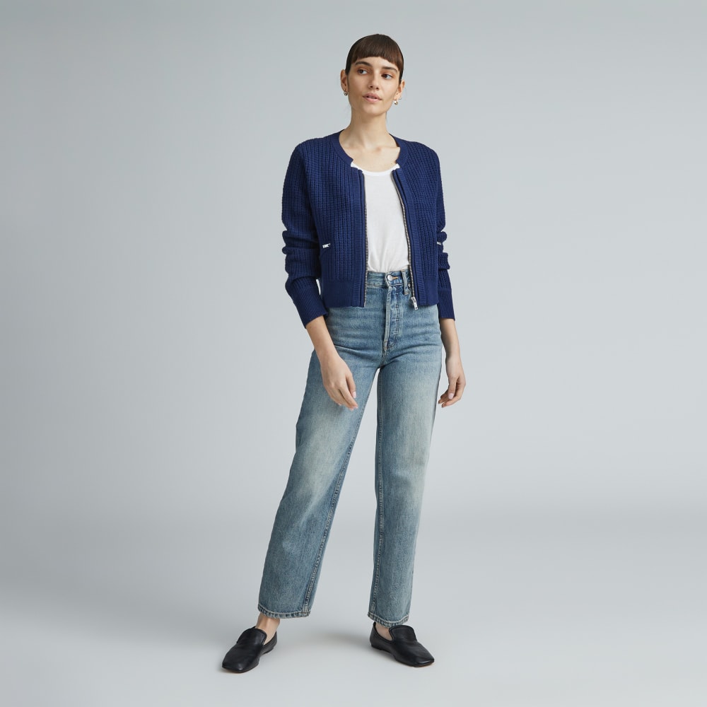 The Cropped Cotton-Merino Bomber | Bright Navy - Image 6
