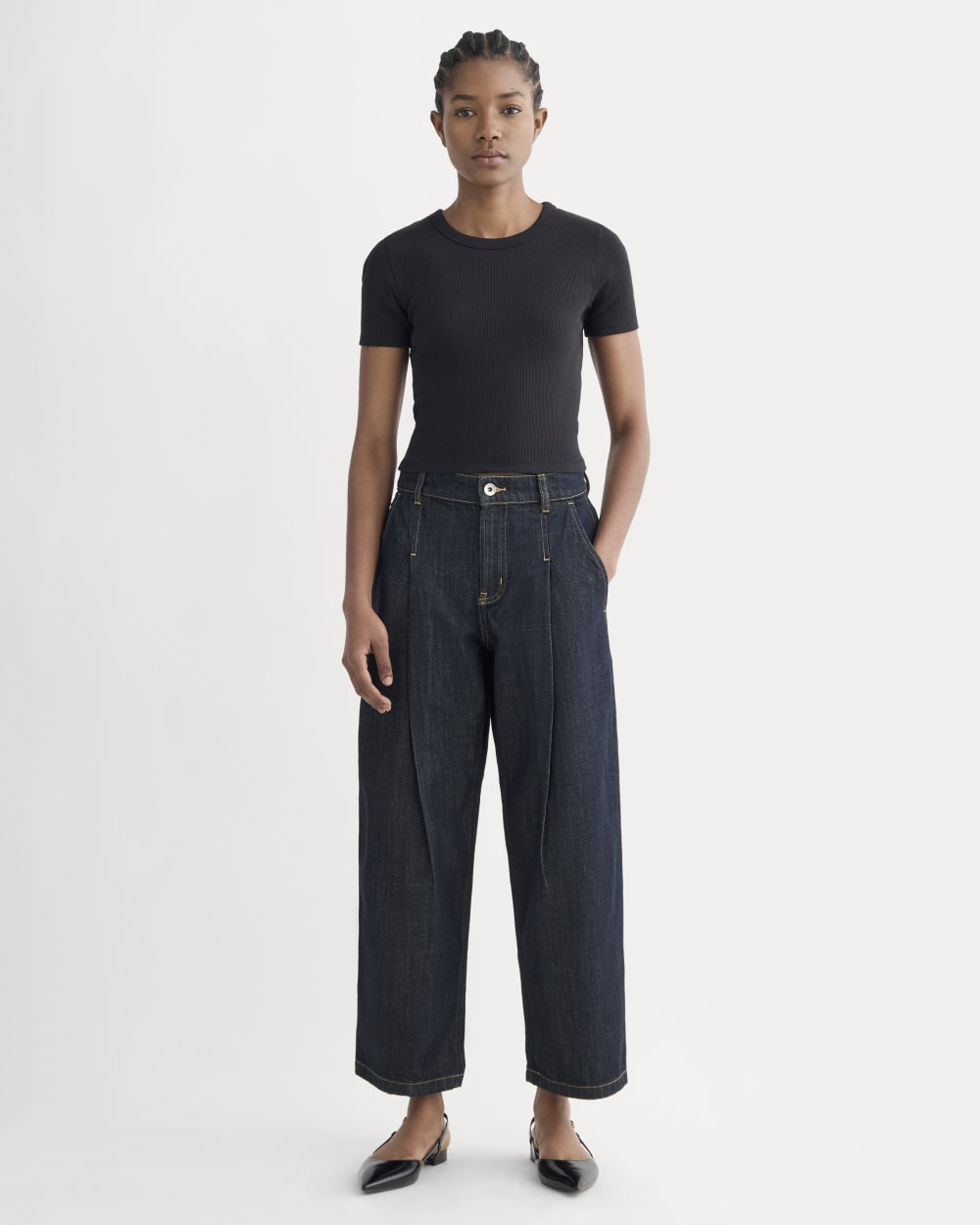 The High Rise Pleated Jean | Dark Indigo