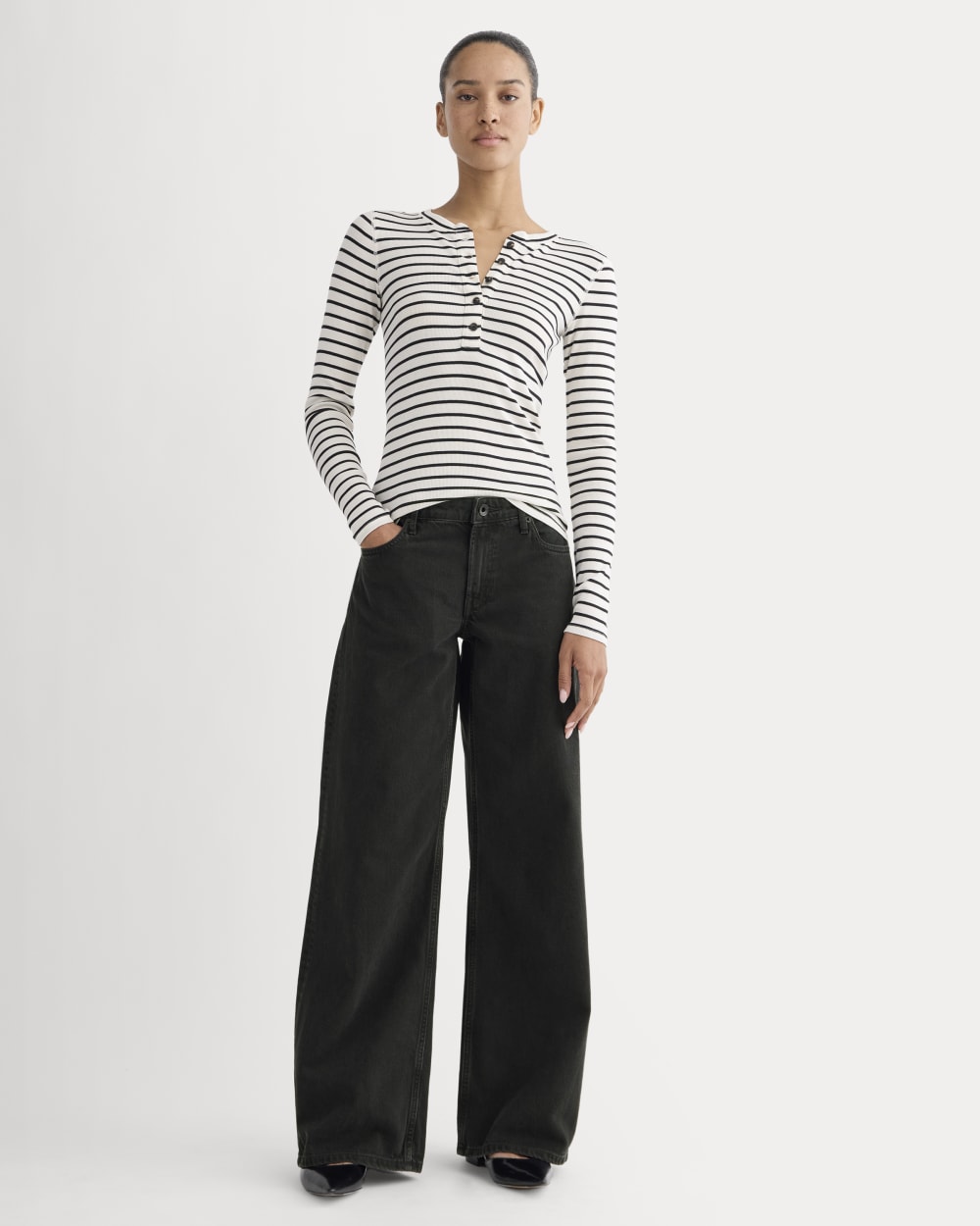 The Luxe Rib Henley | Bone / Black - Image 3