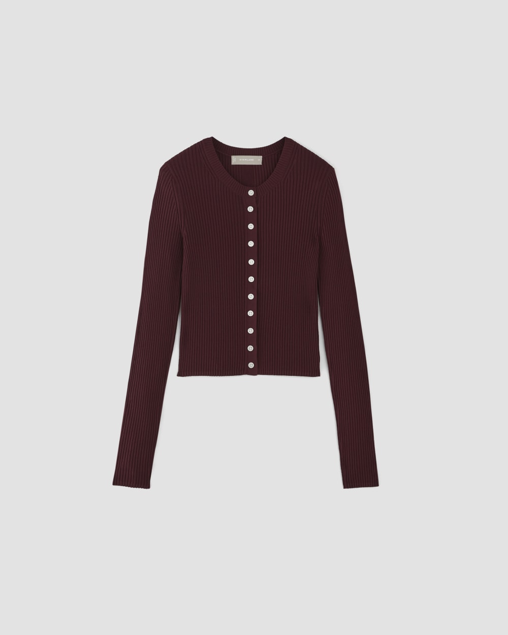 The Ribbed Cropped Cardigan | Burgundy - Image 2