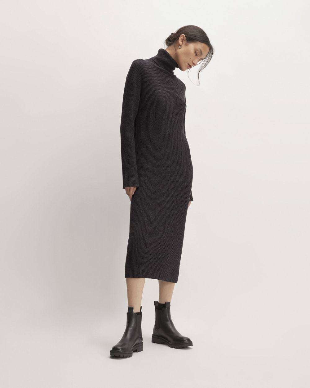The Cotton-Merino Turtleneck Dress | Heather Charcoal