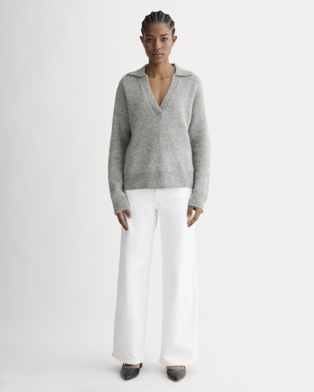 The Oversized Polo in Alpaca | Heather Stone Grey - Image 3
