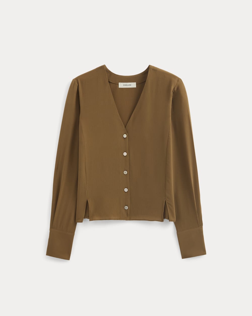 The V-Neck Blouse in Washable Silk | Toffee - Image 2