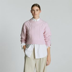 The Felted Merino Cropped Cable Sweater | Light Lilac