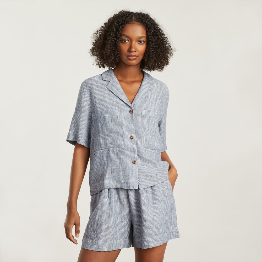The Linen Workwear Shirt | Blue Pinstripe - Image 2