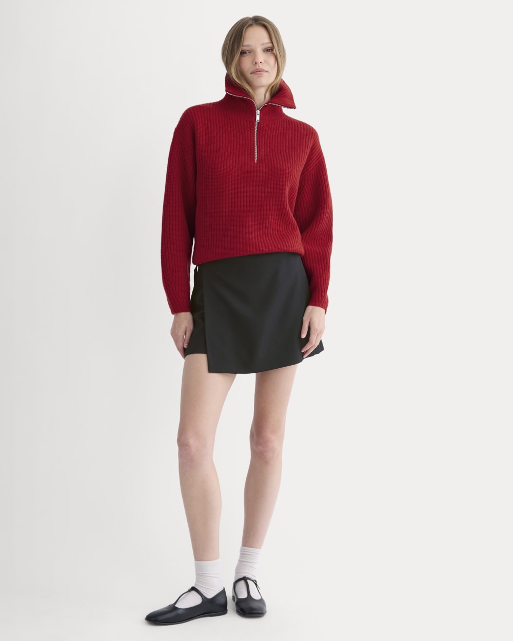 Half-Zip Sweater in Luxe Merino | Berry Red - Image 3