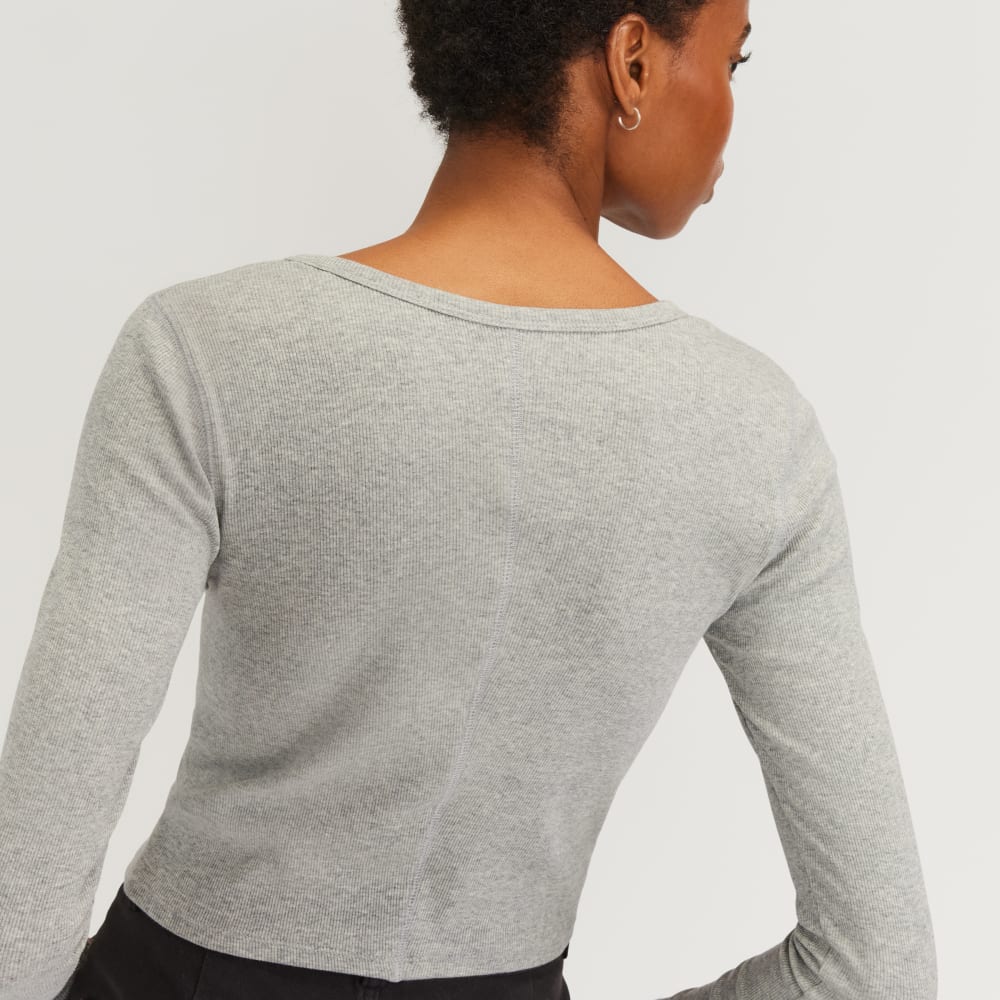 The Supima? Micro Rib Cropped Long-Sleeve Crew | Heathered Grey - Image 4