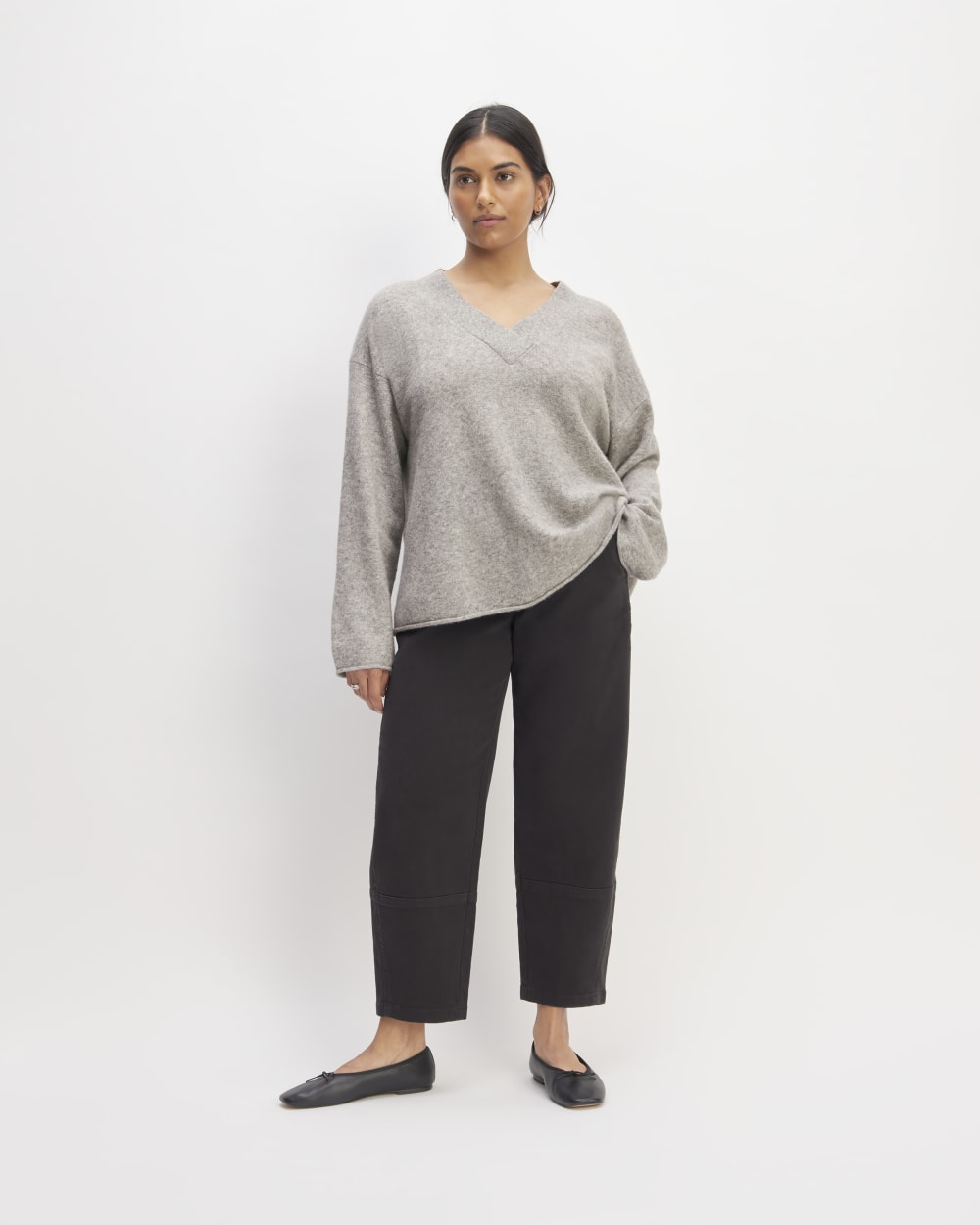 The Cozy-Stretch V-Neck Sweater | Heathered Grey - Image 3