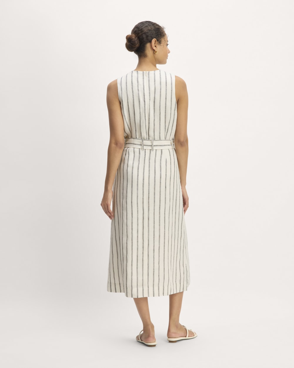 The Linen Belted Midi Dress | Bone / Navy - Image 6