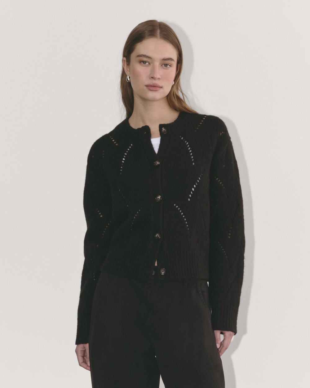 The Pointelle Cardigan in Cloud | Black