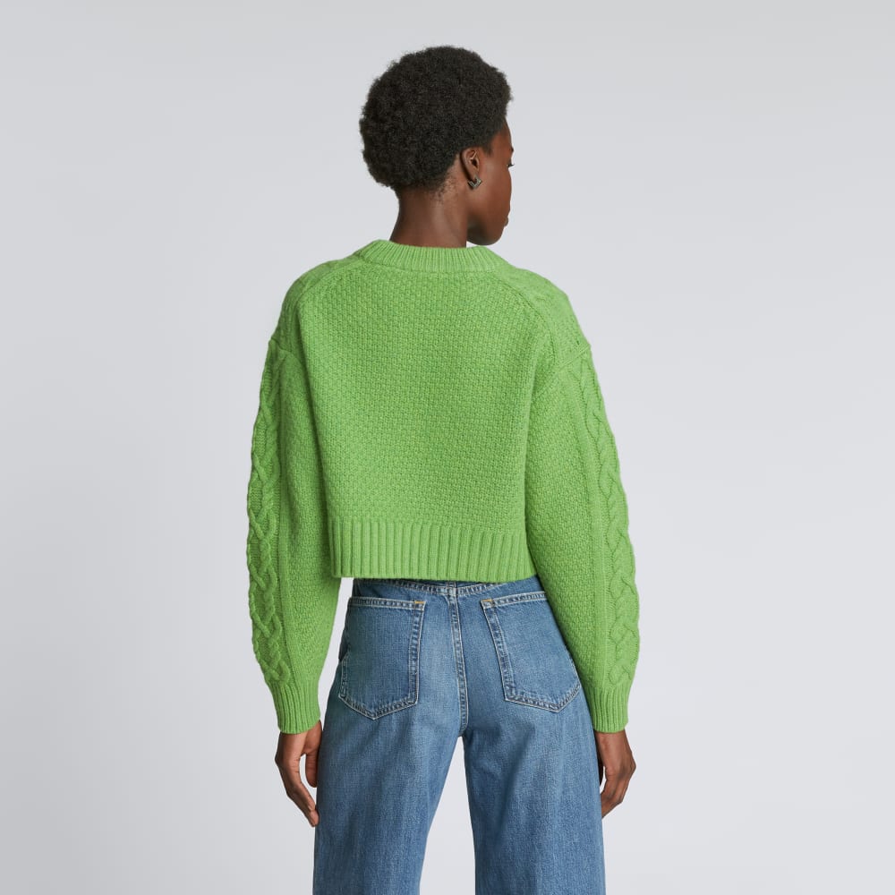 The Felted Merino Cropped Cable Sweater | Salted Lime - Image 3