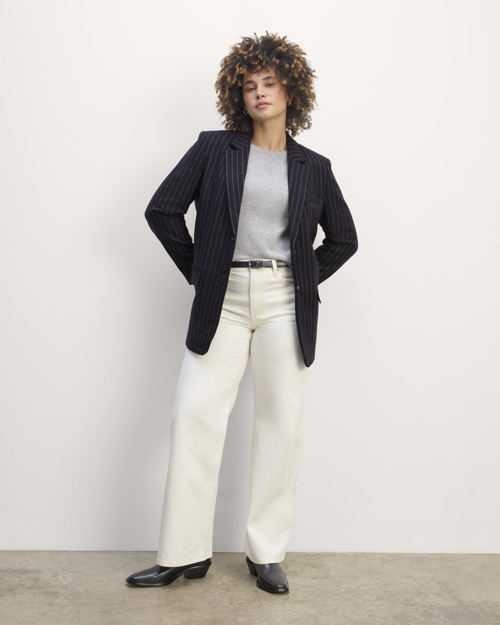 The Oversized Blazer in Wool | Navy / White - Image 3