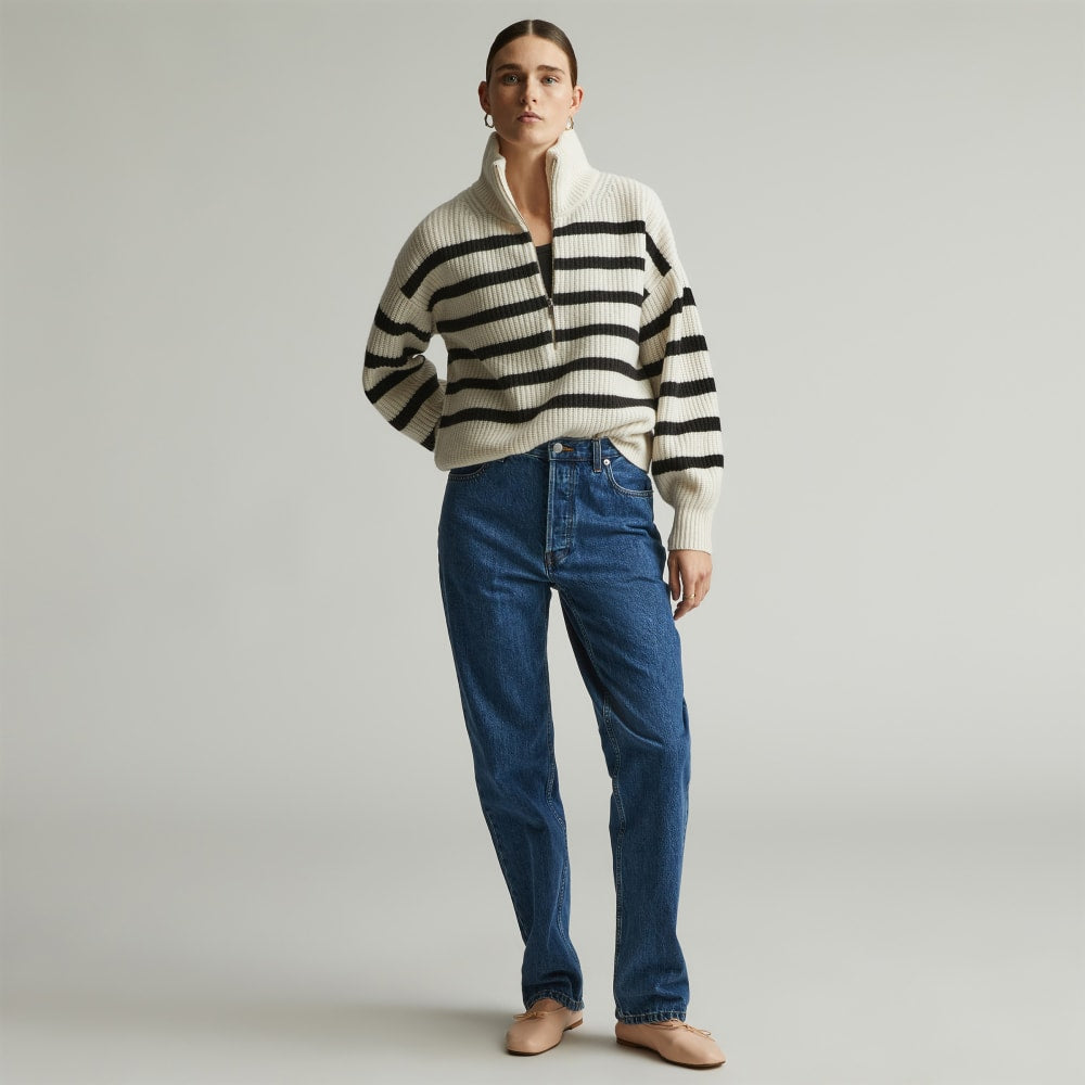 The Half-Zip Sweater in Luxe Merino | Bone / Black - Image 4