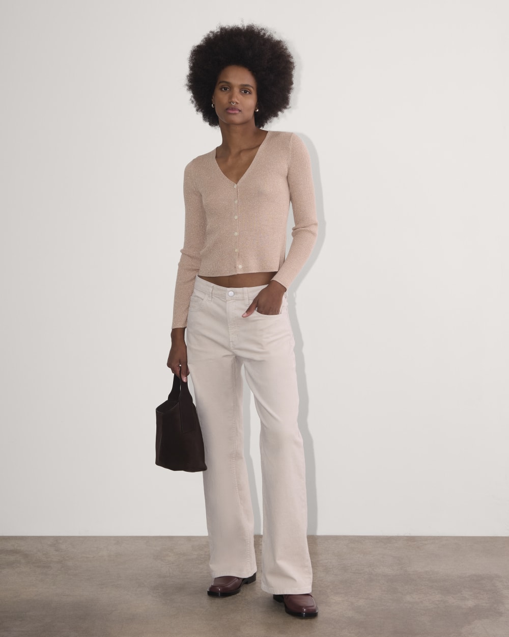 The Cardigan in Lurex Merino | Rose Gold - Image 3
