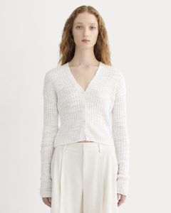 The Ribbed Cardigan in Cotton Linen | White