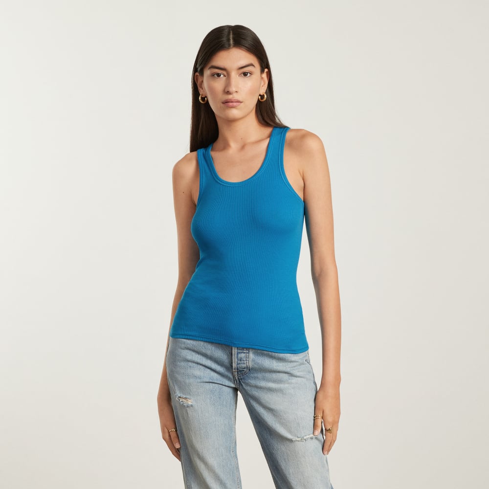 The Pima Micro-Rib U-neck Tank | Horizon Blue - Image 2