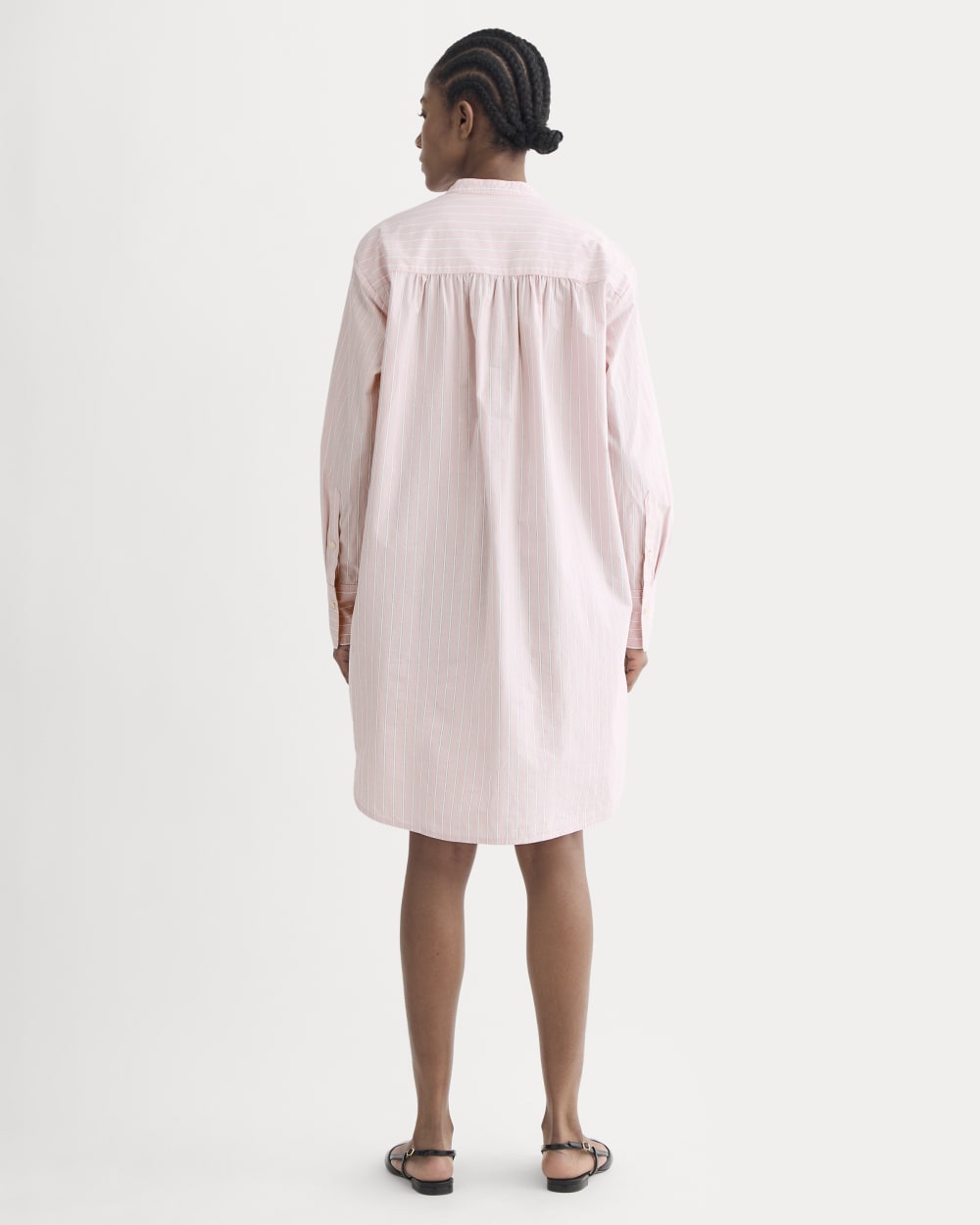 The Relaxed Shirt Dress in Ultrasoft Cotton | Pink / White - Image 4