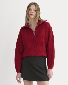 Half-Zip Sweater in Luxe Merino | Berry Red