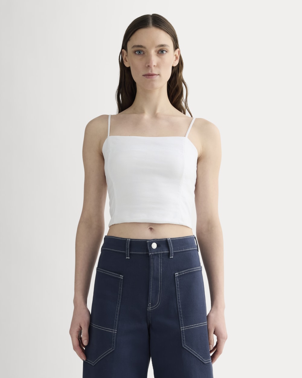 The Seamed Top in Stretch Linen | White