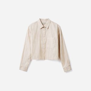 The Way-Short Shirt in Silky Cotton | Golden Brown / White