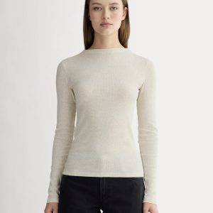 The Luxe Rib Funnel-Neck Tee | Heathered Oat