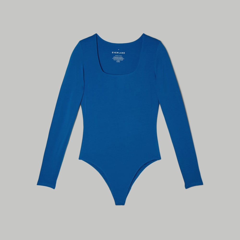 The Long-Sleeve Supima? Square-Neck Bodysuit | Lapis Blue | Thong - Image 2