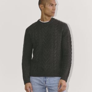The Felted Merino Cable-Knit Crew | Charcoal