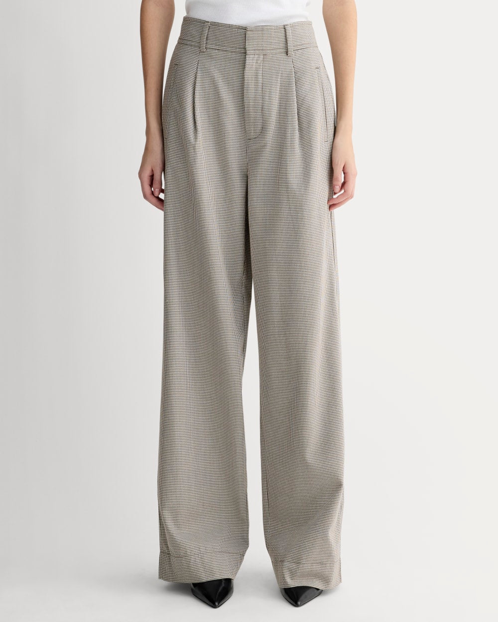 The Draper Pleated Pant in Buttersmooth | Deep Taupe Mini Gingham | 30 Inseam - Image 3