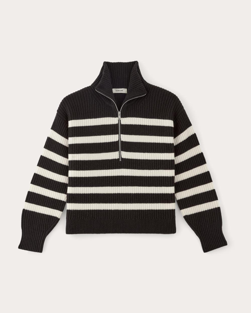 The Half-Zip Sweater in Luxe Merino | Black / Bone - Image 2