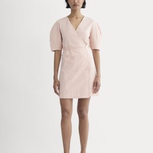 The Seersucker Mini Wrap Dress | Soft Orange / Bone