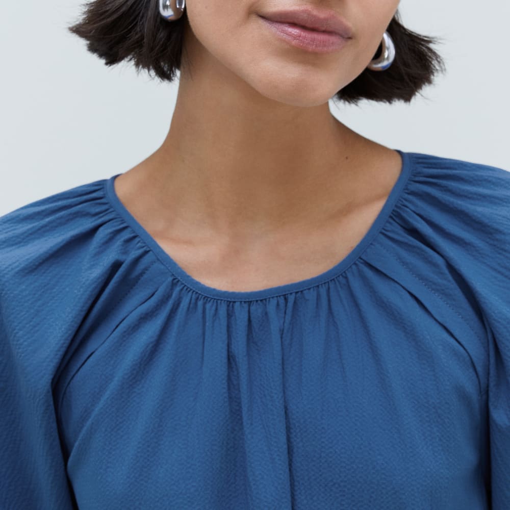 The Seersucker Puff Sleeve Dress | Deep Blue - Image 4