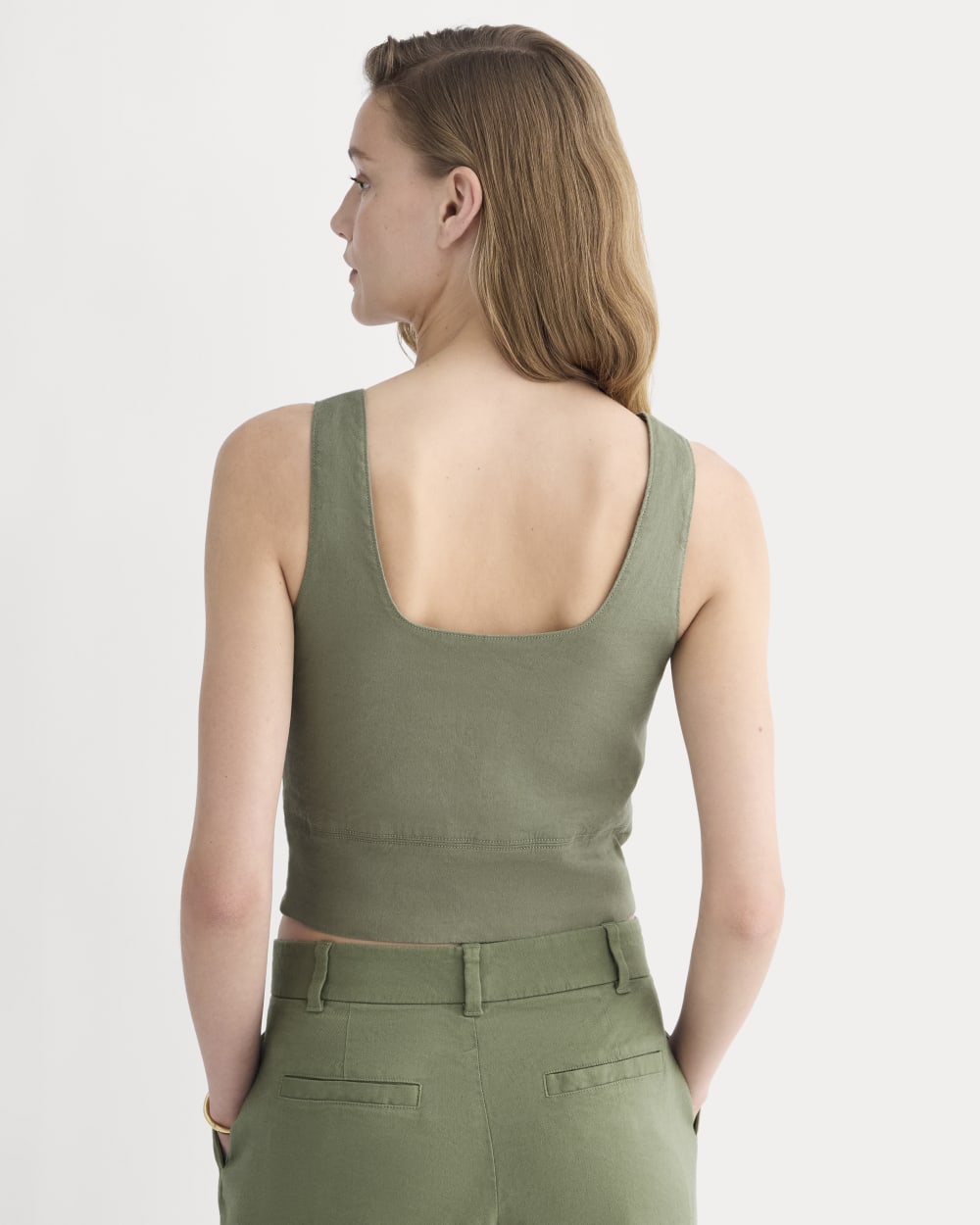 The Square Tank in Stretch Linen | Lichen Green - Image 5