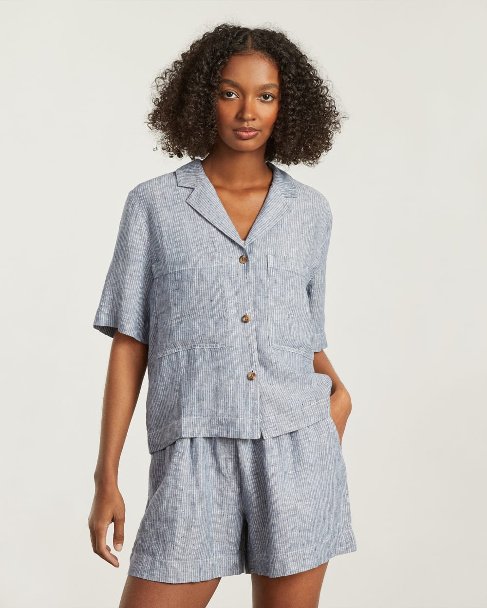 The Linen Workwear Shirt | Blue Pinstripe - Image 3
