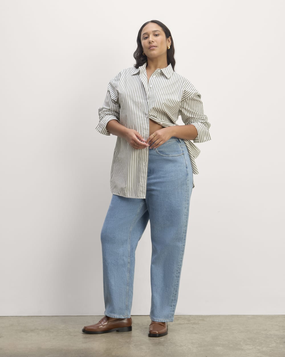 The Supima? Cotton Boyfriend Shirt | White / Moss Green - Image 6