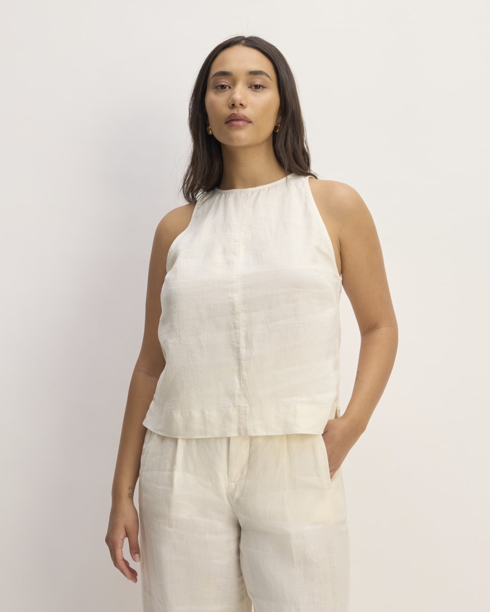 The Linen High-Neck Tank | Bone