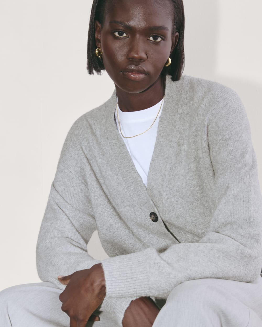 The Cocoon Cardigan in Plush Cotton | Heathered Grey - Image 3