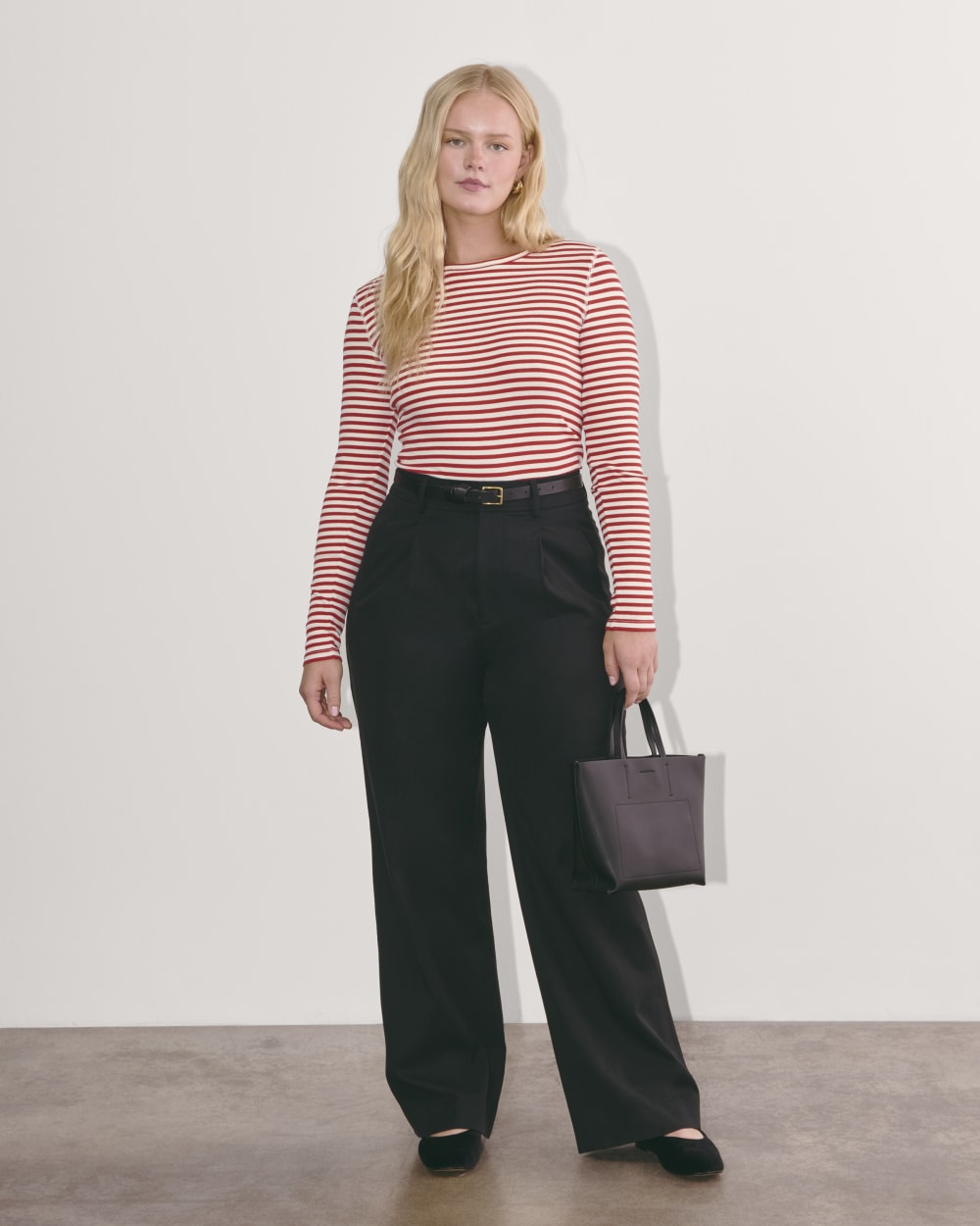 The Luxe Rib Long-Sleeve Crew | Bone / Berry Red - Image 4