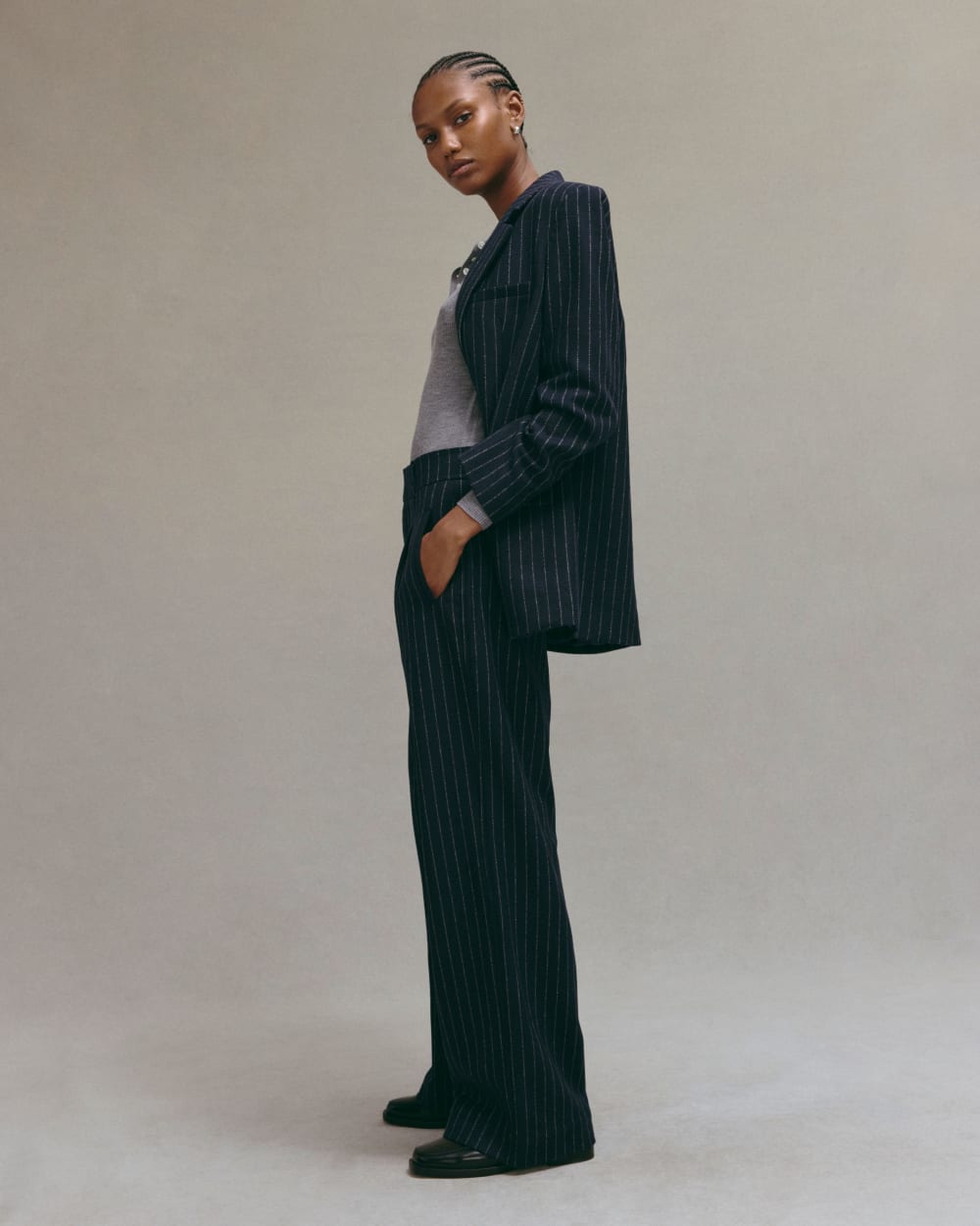 The Draper Pant in Wool | Navy / White - Image 7